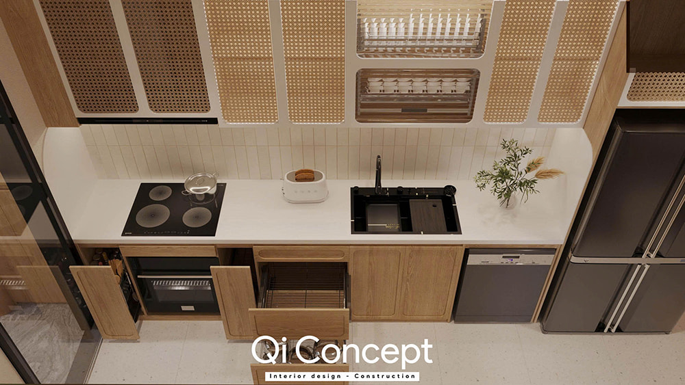 Phụ kiện tủ bếp thông minh trong mẫu thiết kế nội thất chung cư Imperial Place 3PN.