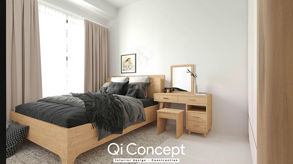 Mẫu thiết kế phòng ngủ nhỏ đẹp với nội thất gỗ sồi mộc mạc.