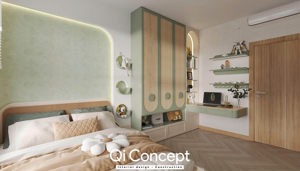 Mẫu thiết kế phòng ngủ nhỏ đẹp cho bé với tông màu xanh mint.