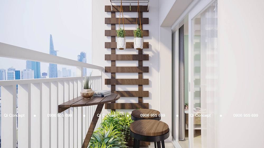 Bàn gấp thông minh trên ban công, phân biệt với lô gia.