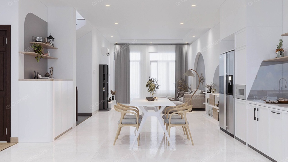 Mẫu dự án nội thất biệt thự với không gian mở và các chi tiết mái vòm.