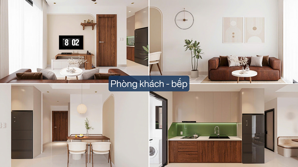 Phối cảnh 3D cho phòng khách - bếp