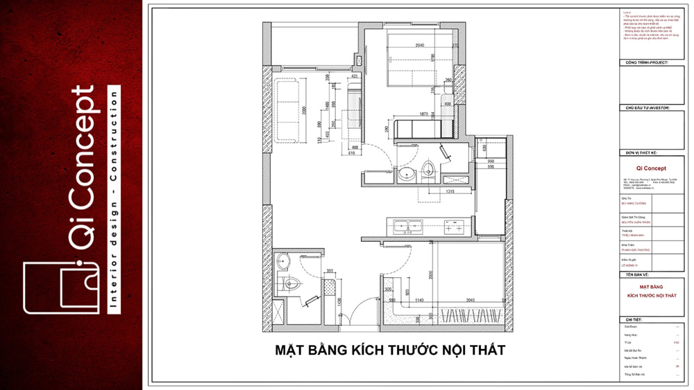Mặt bằng chi tiết kích thước nội thất căn hộ