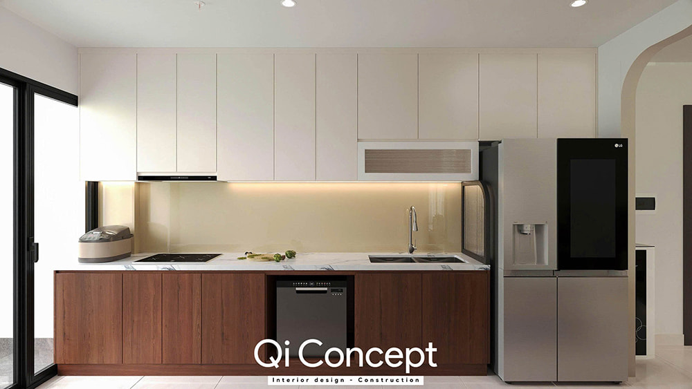 Gian bếp hiện đại trong mẫu thiết kế chung cư Tecco Home 1PN.