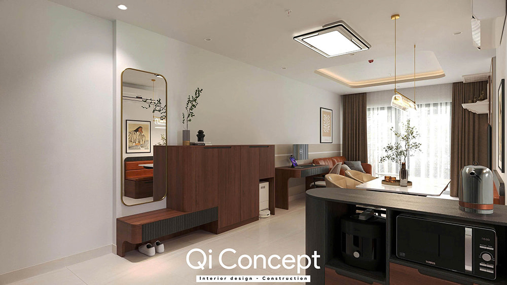 Khu vực sảnh vào trong mẫu thiết kế chung cư Tecco Home 1PN.