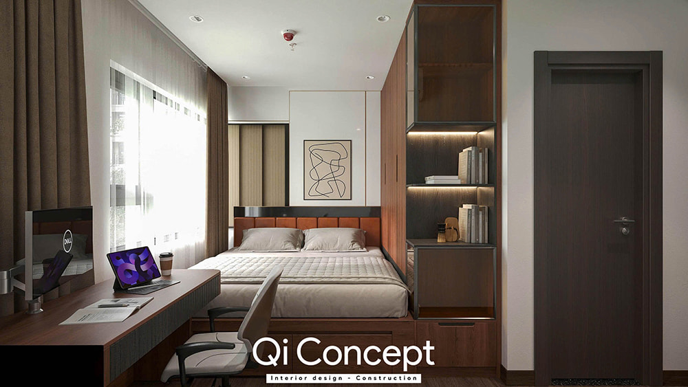 Phòng ngủ trong mẫu thiết kế chung cư Tecco Home 1PN.