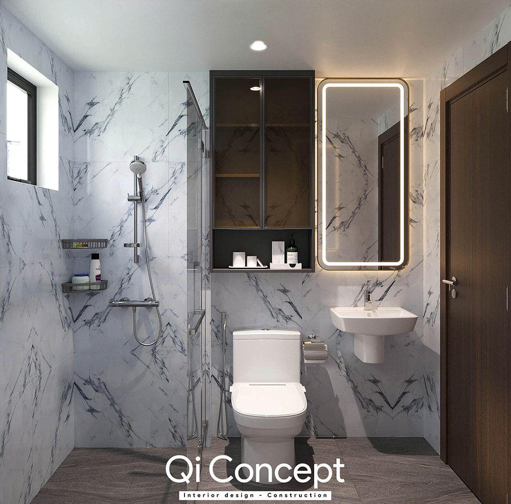 Phòng tắm trong mẫu thiết kế chung cư Tecco Home 1PN.