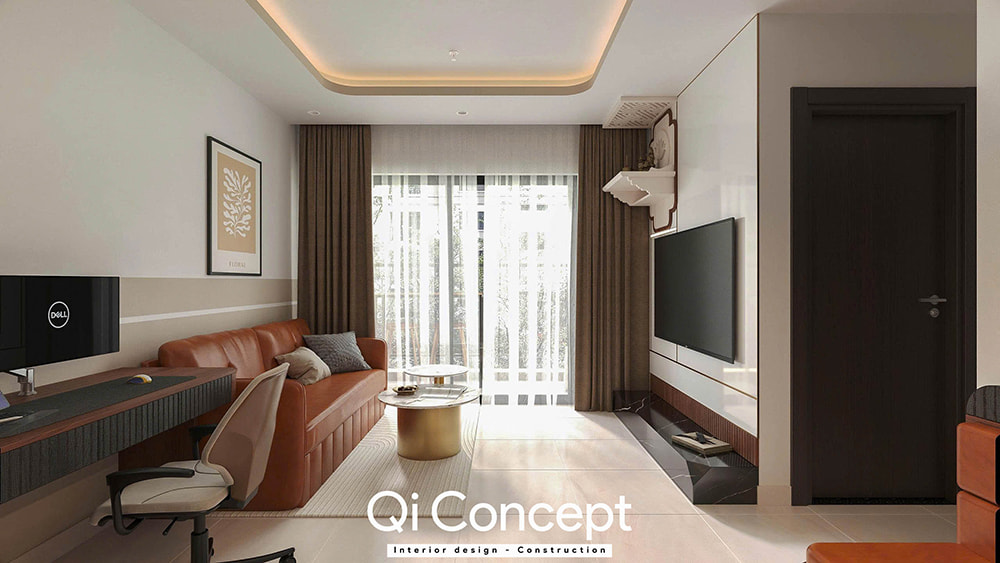 Sofa da trong mẫu thiết kế chung cư Tecco Home 1PN.