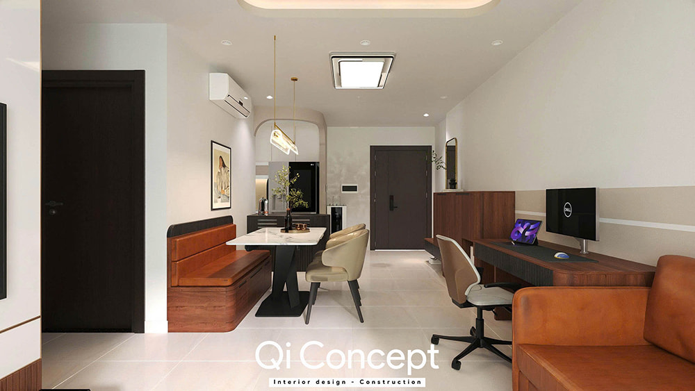 Bố trí không gian mở trong mẫu thiết kế chung cư Tecco Home 1PN.