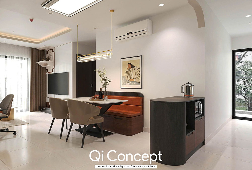 Bàn ăn trong mẫu thiết kế chung cư Tecco Home 1PN.