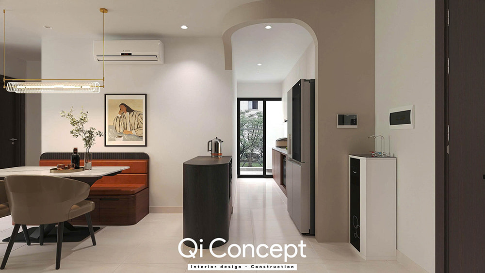 Lối vào bếp trong mẫu thiết kế chung cư Tecco Home 1PN.