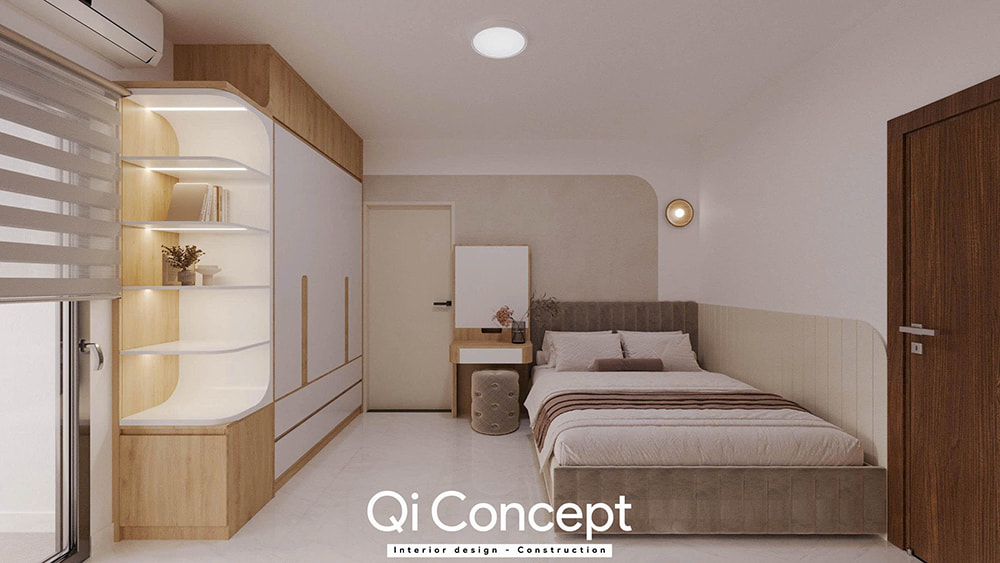 Tủ quần áo và bàn trang điểm trong mẫu thiết kế chung cư Tecco Home 2PN.