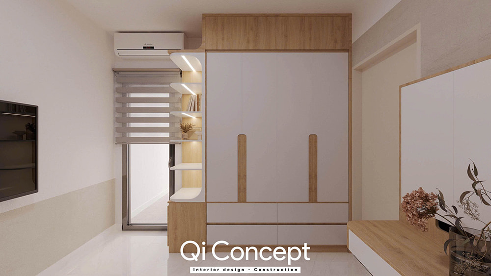 Tủ quần áo trong phòng ngủ master của mẫu thiết kế chung cư Tecco Home 2PN.