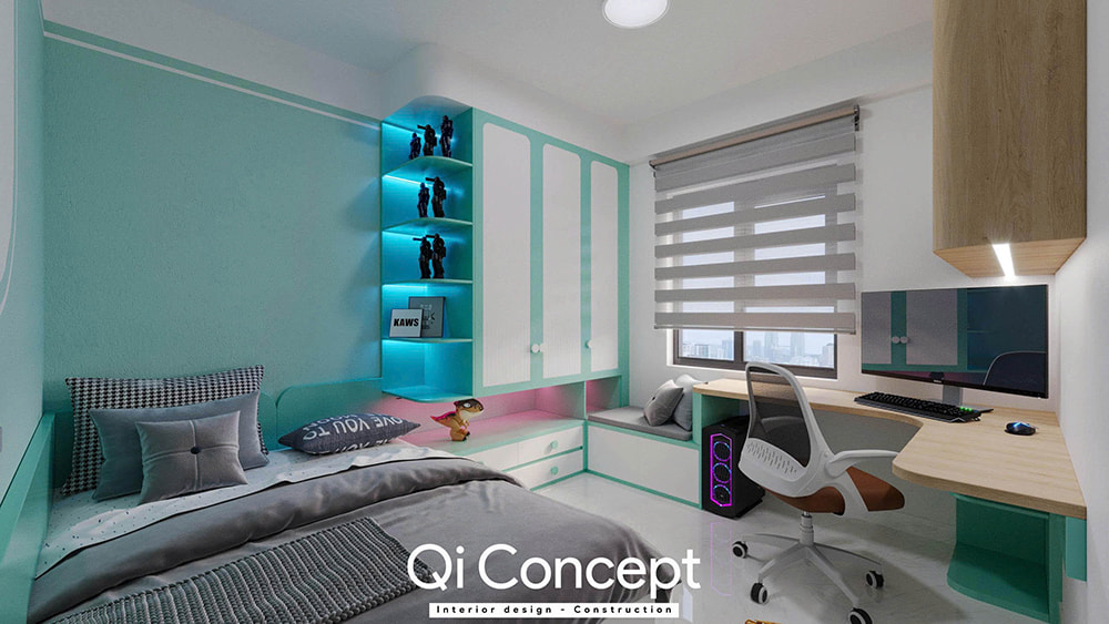 Phòng ngủ trẻ em trong mẫu thiết kế chung cư Tecco Home 2PN.