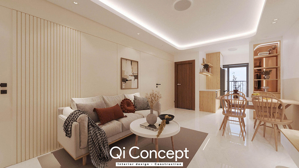 Phòng khách trong mẫu thiết kế chung cư Tecco Home 2PN.