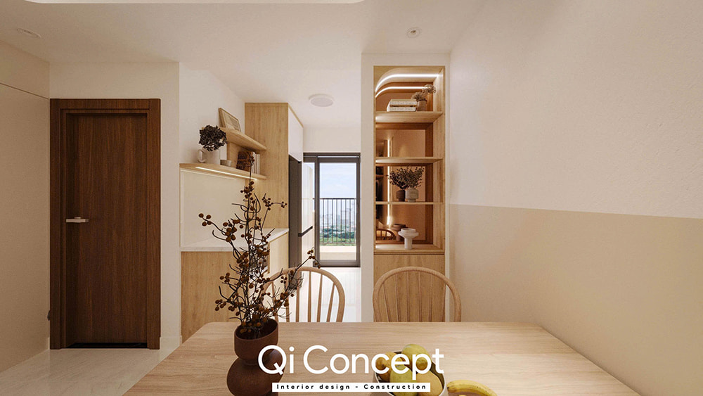 Kệ trang trí trong mẫu thiết kế chung cư Tecco Home 2PN.