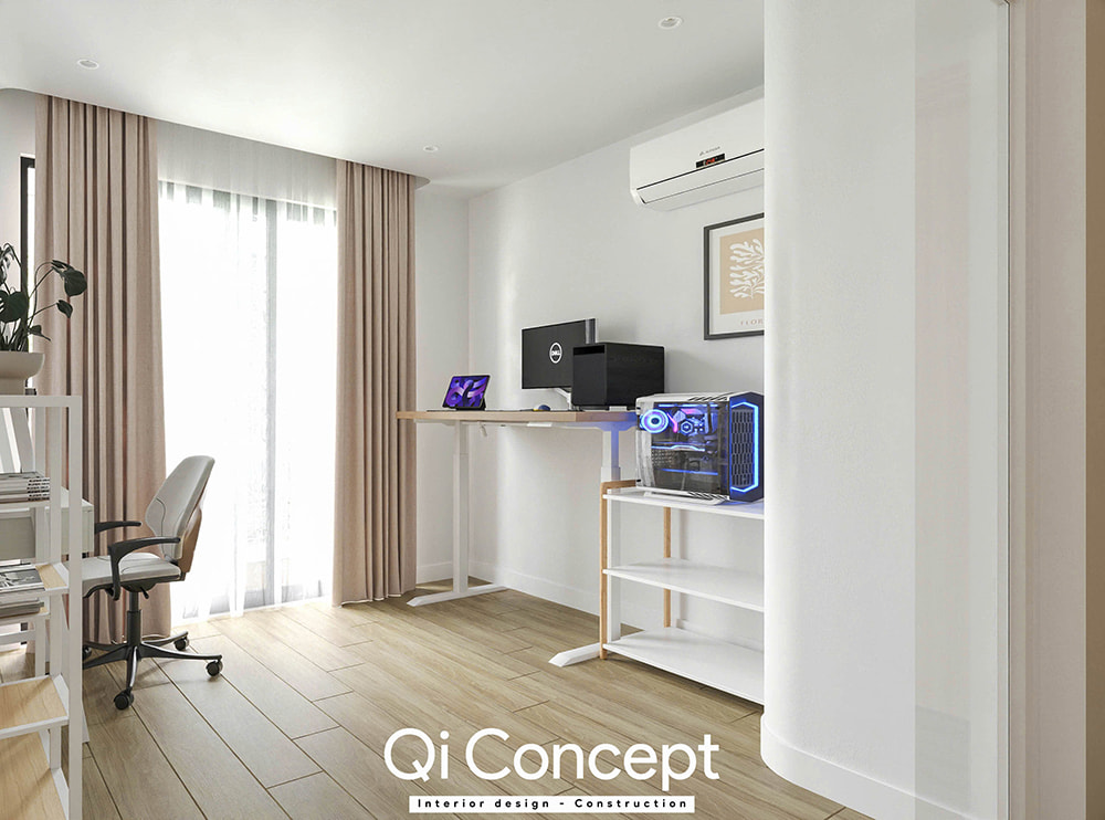Bàn làm việc thông minh trong mẫu thiết kế chung cư Fiato Uptown 3PN.