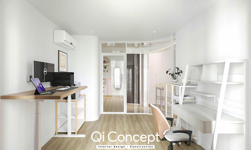 Bố trí phòng làm việc trong mẫu thiết kế chung cư Fiato Uptown 3PN.