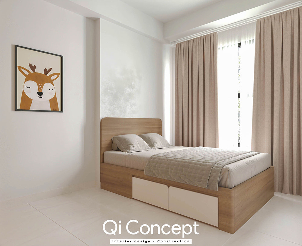 Giường ngủ trong mẫu thiết kế chung cư Fiato Uptown 3PN.