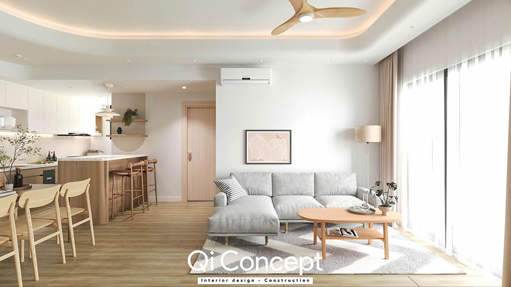 Không gian phòng khách trong mẫu thiết kế chung cư Fiato Uptown 3PN.