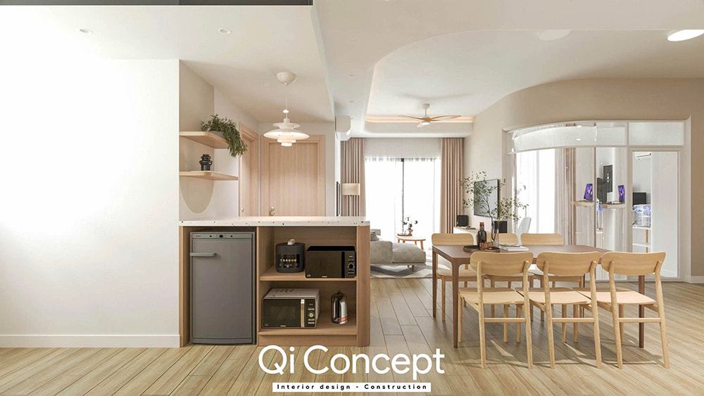 Quầy pantry trong mẫu thiết kế chung cư Fiato Uptown 3PN.