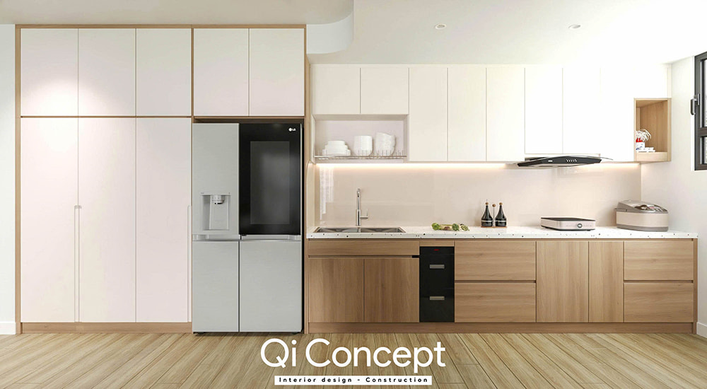 Hệ tủ bếp trong mẫu thiết kế chung cư Fiato Uptown 3PN.