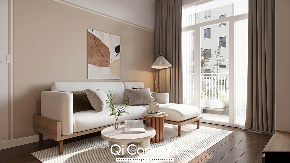 Mẫu thiết kế nội thất quận 5 cho phòng khách chung cư đơn giản, hiện đại.