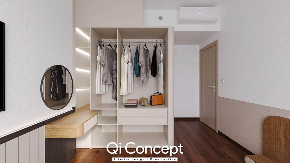 Tủ quần áo không cánh trong mẫu thiết kế chung cư Tecco Home 3PN.