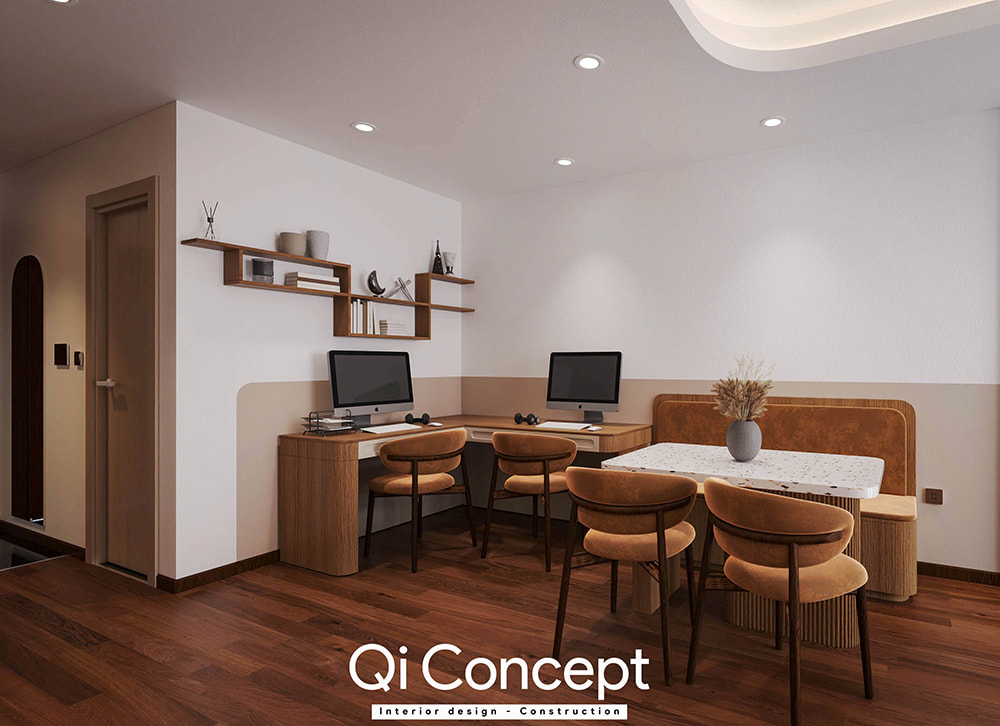 Góc làm việc đôi trong mẫu thiết kế chung cư Tecco Home 3PN.