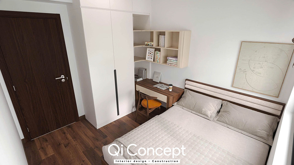 Tủ quần áo và bàn học trong mẫu Thiết Kế Chung Cư Sunshine Horizon 2PN.