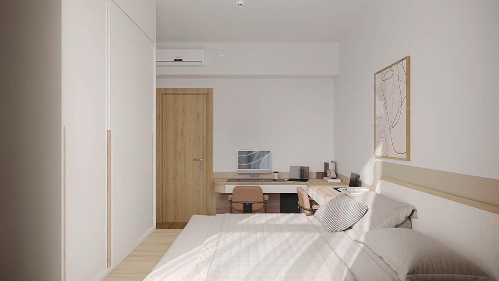 Bố trí nội thất phòng ngủ trong mẫu Thiết Kế Chung Cư Sunshine Horizon 3PN.