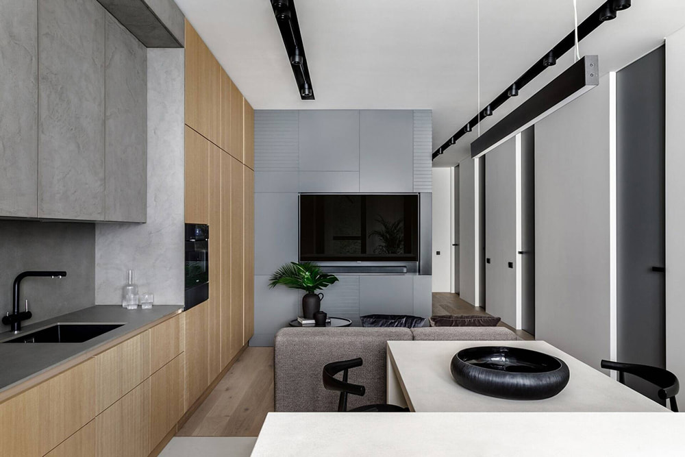 Thiết kế nội thất quận 9 căn hộ tông xám và gỗ sồi hiện đại.