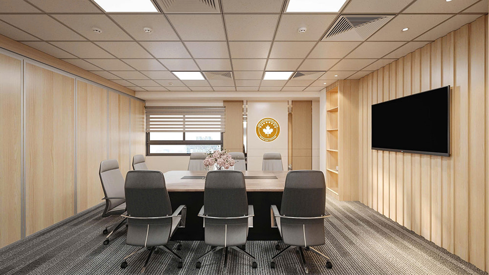 Bố trí bàn họp lớn tại dự án văn phòng Maple Leaf.