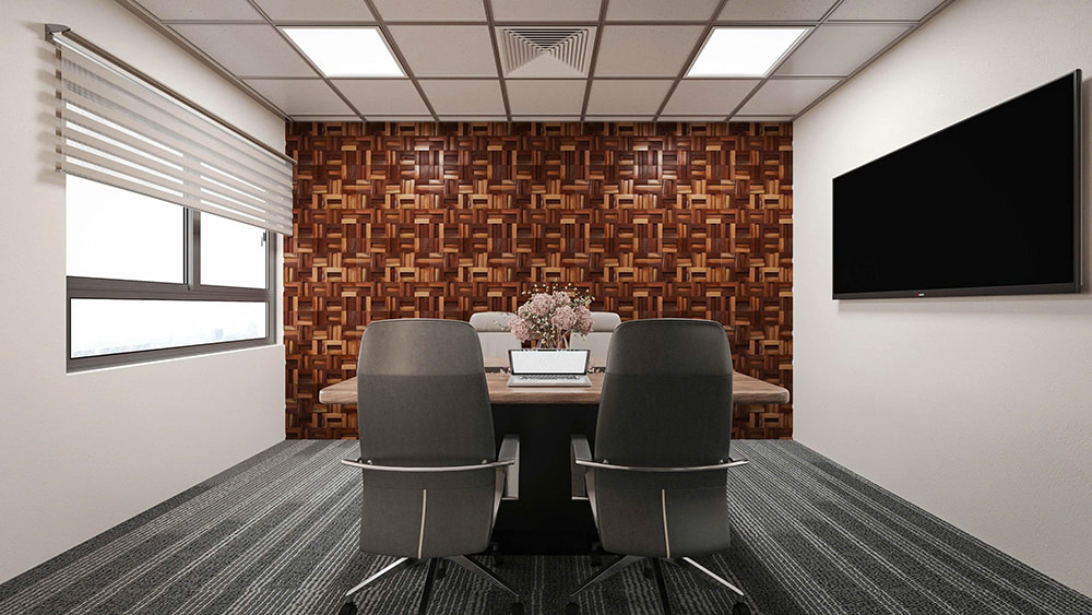 Thiết kế tường gỗ 3D phòng họp văn phòng Maple Leaf.