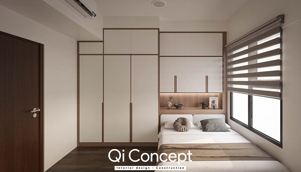Thiết kế chung cư Citihome phòng ngủ master hiện đại với hệ tủ quần áo kịch trần.