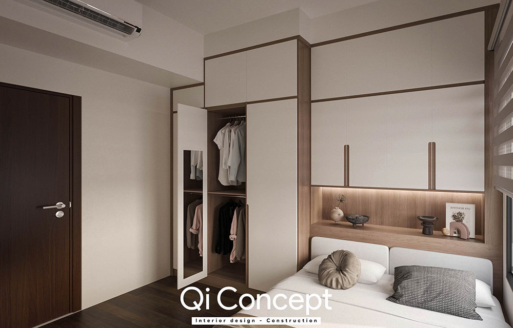 Chi tiết bên trong tủ quần áo thông minh của thiết kế chung cư Citihome phòng ngủ.