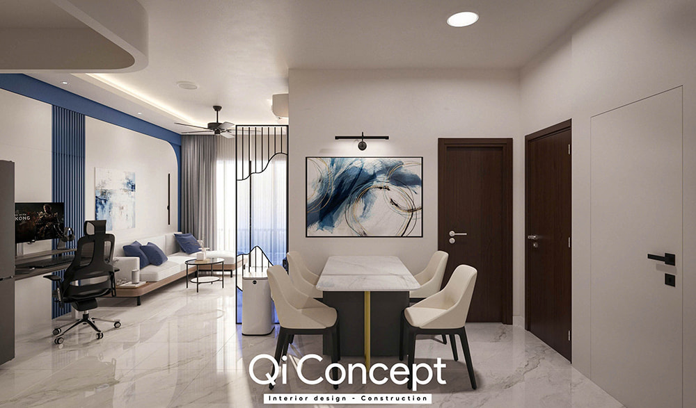 Thiết kế chung cư Citihome khu vực bàn ăn hiện đại với tranh treo tường nghệ thuật ấn tượng.