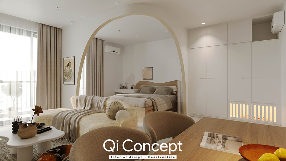 Vách ngăn vòm cong sáng tạo thiết kế chung cư Masteri An Phú.