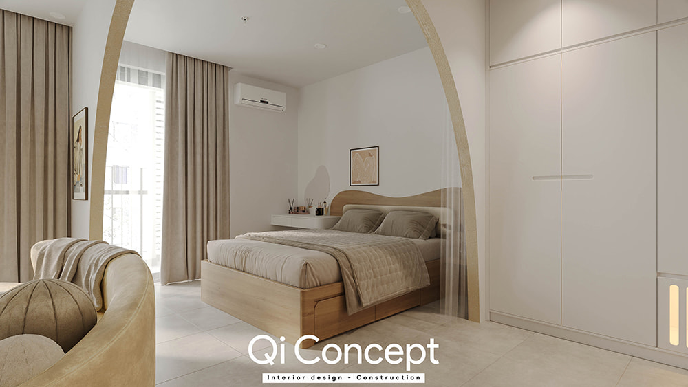 Nội thất phòng ngủ Master thiết kế chung cư Masteri An Phú.