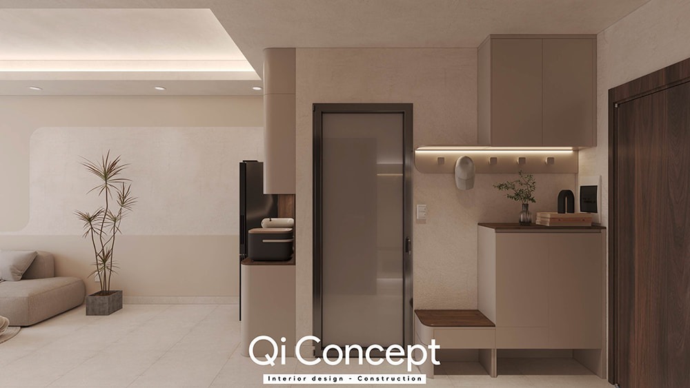 Tủ giày âm tường lối vào thiết kế chung cư Masteri An Phú.