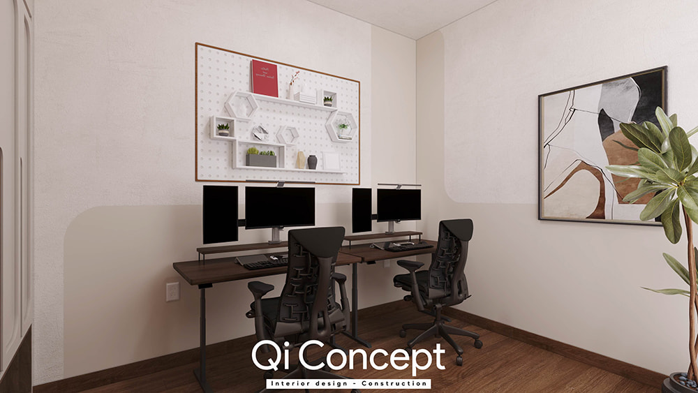 Bàn làm việc đôi tại nhà thiết kế chung cư Masteri An Phú.