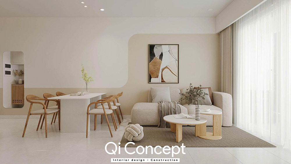 Khu vực bàn ăn phong cách tối giản thiết kế chung cư Masteri An Phú.