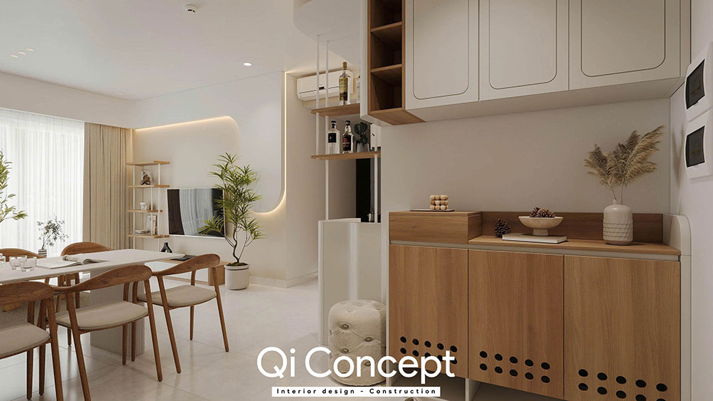 Chi tiết tủ gỗ và đôn ngồi thay giày thiết kế chung cư Masteri An Phú.