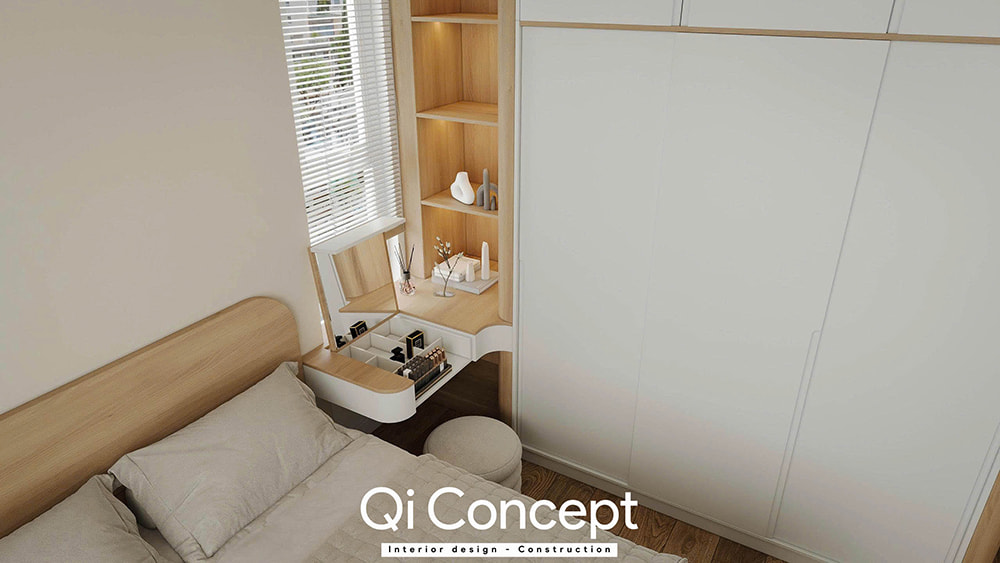 Bàn trang điểm tích hợp gương gập thiết kế chung cư Masteri An Phú.