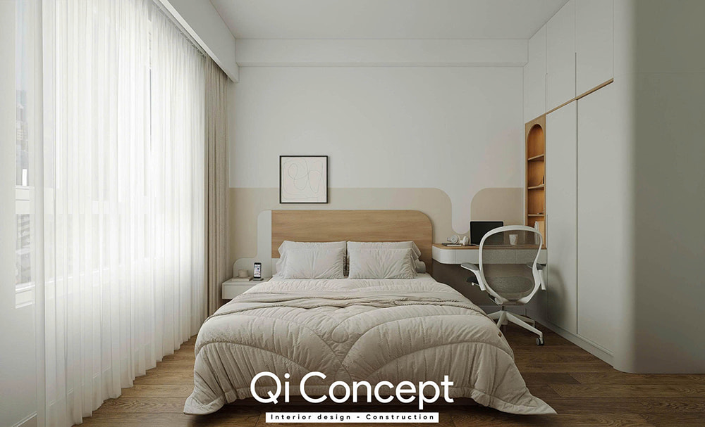 Bố trí phòng ngủ Master hiện đại thiết kế chung cư Masteri An Phú.