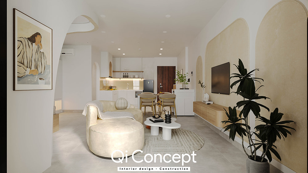 Góc nhìn tổng cảnh từ phòng khách thiết kế chung cư Masteri An Phú.