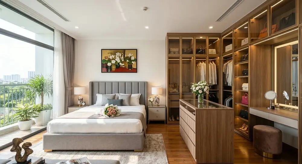 Không gian phòng ngủ Master với phòng thay đồ Walk-in closet đẳng cấp.