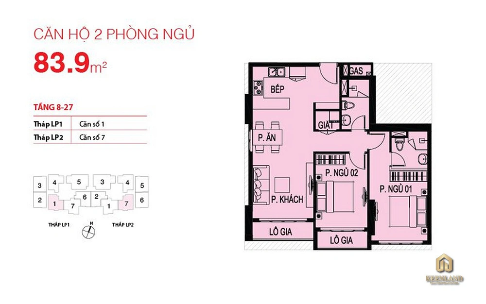 Mặt bằng căn hộ 2 phòng ngủ dự án Lucky Palace