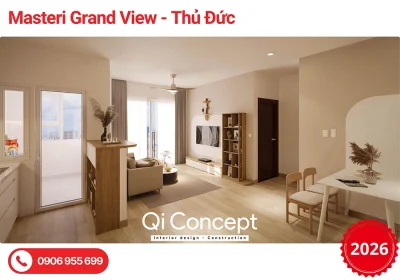 Thiết kế nội thất Masteri Grand View 1PN: Bản giao hưởng Japandi & Báo giá 2026