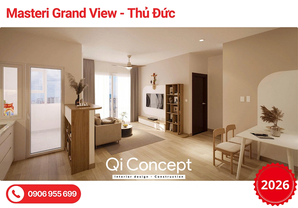 Thiết kế nội thất Masteri Grand View 1PN: Bản giao hưởng Japandi & Báo giá 2026